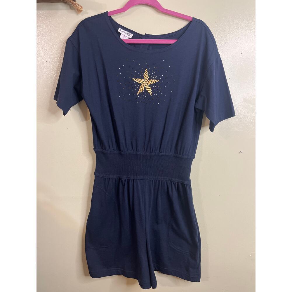 La Blanca Beachwear navy blue button back romper, size medium, style; c7870